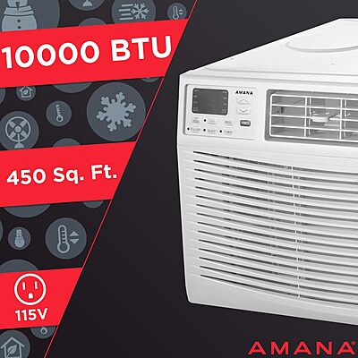 Amana AMAP101BW 10,000 BTU 115V Digital Mounted Air Conditioner and Dehumidifier with Remote Control for Small-Medium 450