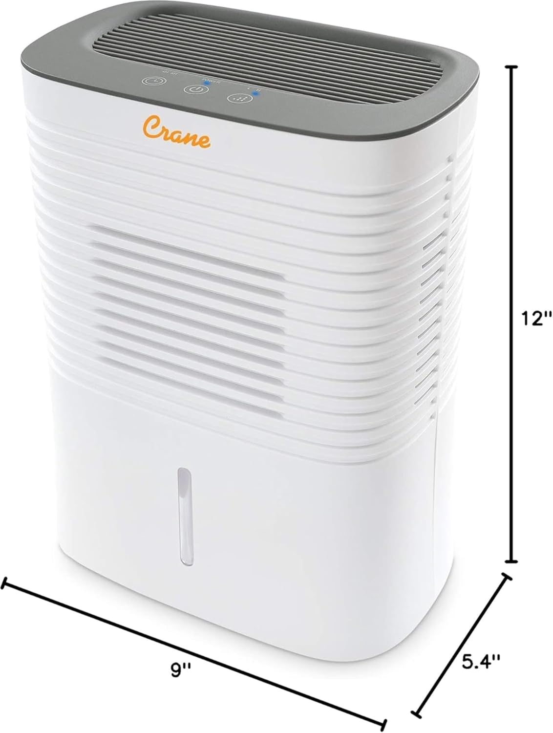 Crane Compact Dehumidifier for 300 Sq Ft Rooms, 0.5 Gallon Tank, Timer, Auto Shut-Off, Whisper Quiet, White