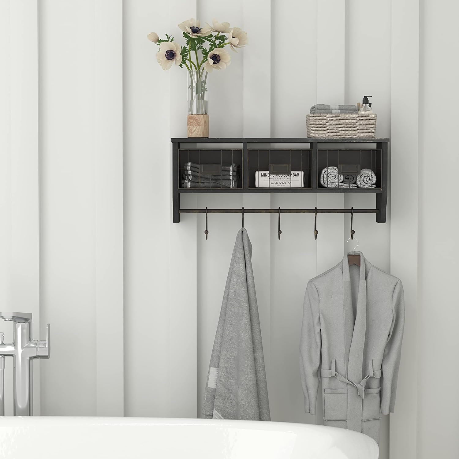 Flash Furniture Daly Wall Mounted Solid Pine Storage Rack