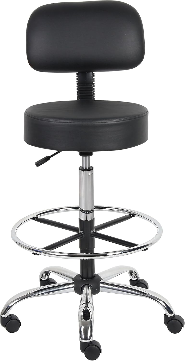 Adjustable Drafting Stool with Back and Removable Foot Rest: 28 to 34" Seat Height, 16 x 16" Seat