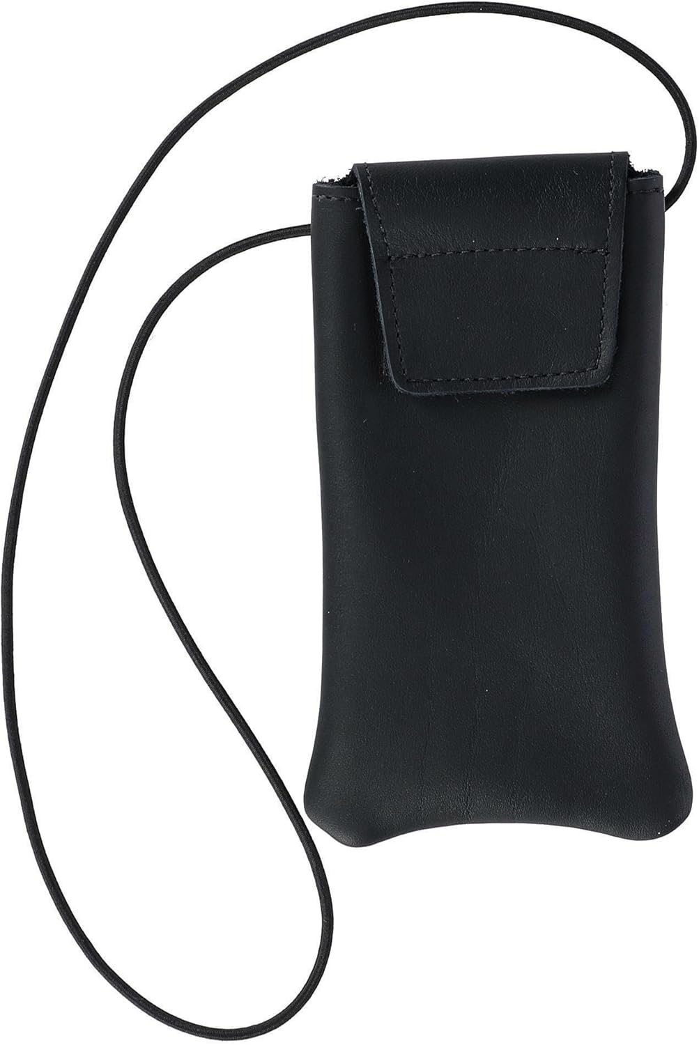 Boston Leather Solid Leather Eyeglass Case with Neck String, Black