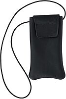 Boston Leather Solid Leather Eyeglass Case with Neck String, Black