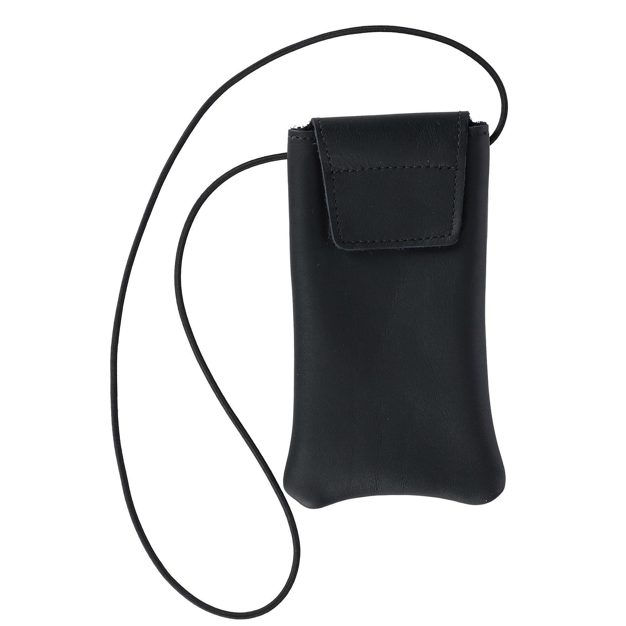 Boston Leather Solid Leather Eyeglass Case with Neck String, Black