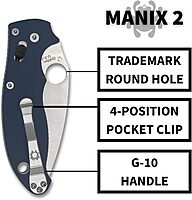 Spyderco Manix 2 Utility Folding Knife with 3.37 In CPM SPY27 Steel Blade and G-10 Handle - Everyday Carry - PlainEdge - C101GPCBL2