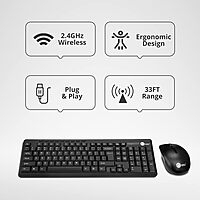 SIIG Jk-WR0T12-S1 Standard Size 102Key Wireless Keyboard with 3Button Wireless Optical Mouse, Black 102-key