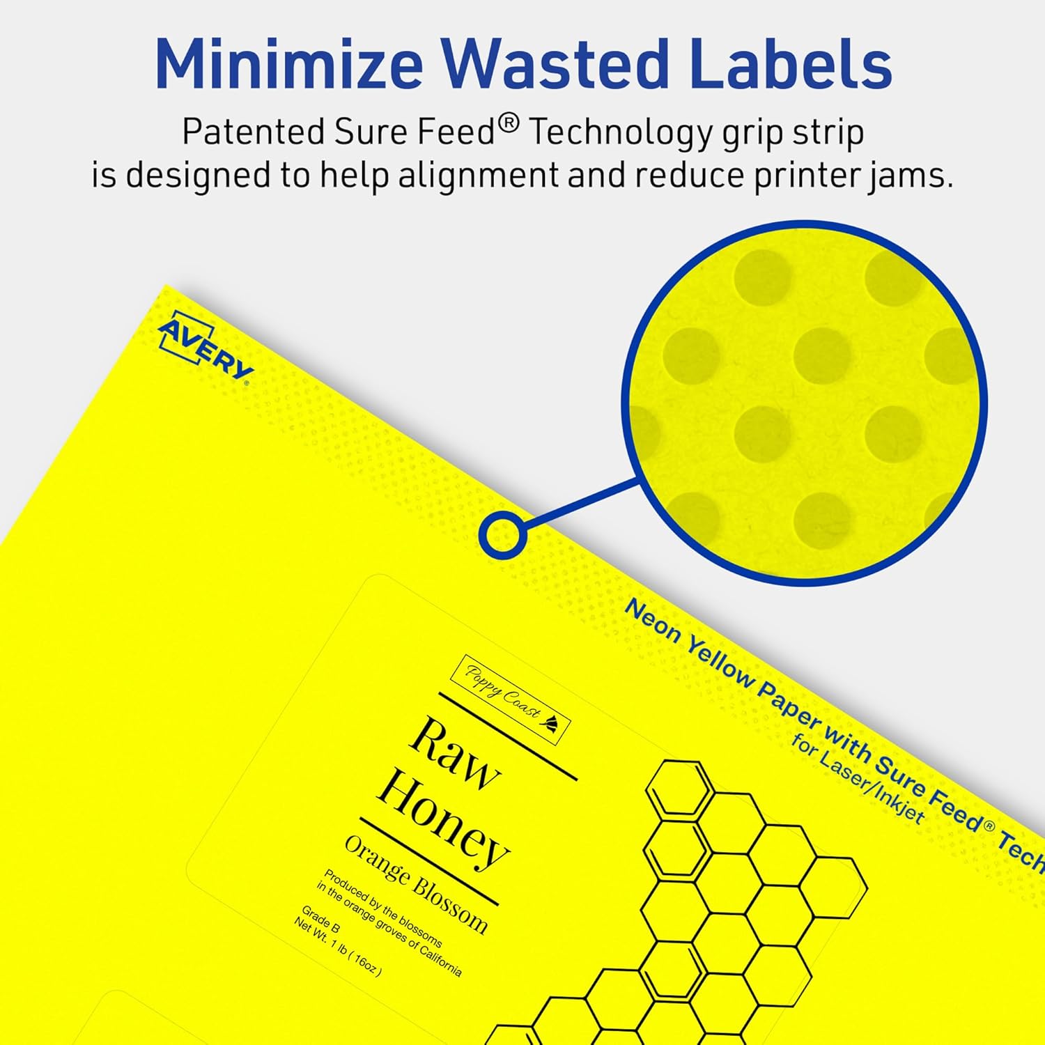 Avery Printable Rectangle Labels, Sure Feed Technology, 2-1/2" x 4", Neon Yellow Labels, Print-to-The-Edge