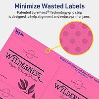 Avery Printable Rectangle Labels, Sure Feed Technology, 3-1/3" x 4", Bright Pink, Laser/Inkjet Printable
