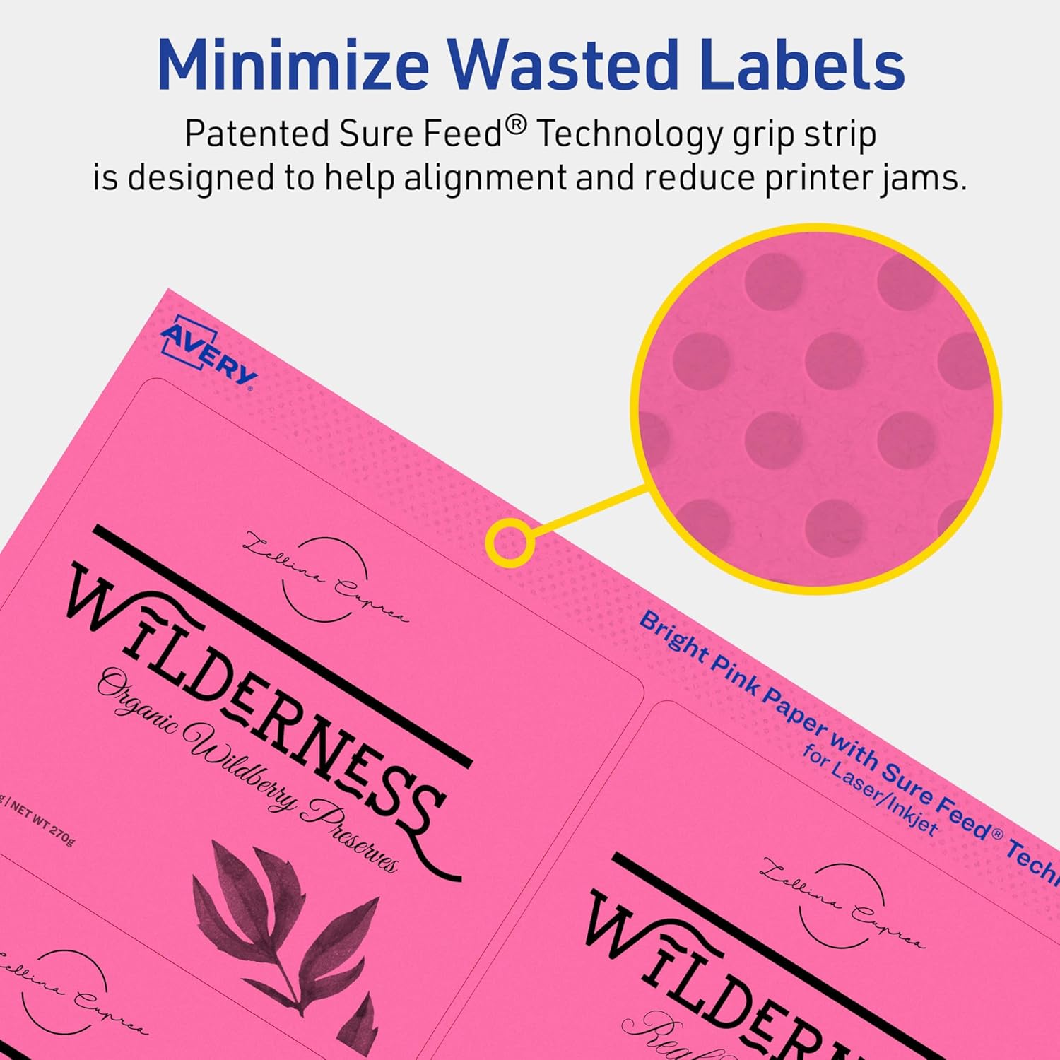 Avery Printable Rectangle Labels, Sure Feed Technology, 3-1/3" x 4", Bright Pink, Laser/Inkjet Printable