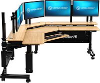 VERSADESK® Foundry Bench 80" x 80" Extra Wide L-Shaped Split-Level Corner Standing Desk | Electric Height Adjustable. 1" Bamboo Surface. USB & USBC Charging Ports. Mobile App Controllable.