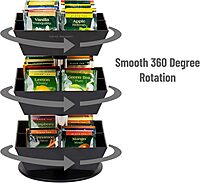 Mind Reader Tea Bag Carousel, 3-Tier 12-Compartment Countertop Organizer, 6.75" L x 6.75" W x 11.5" H, Black