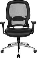 SPACE Seating Professional AirGrid Back and Eco Leather Seat and Trim, 2-to-1 Synchro Tilt Control, Adjustable Arms and Lumbar, Polished Aluminum Base Managers Chair, Black