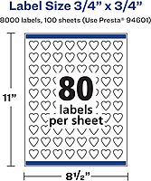 Avery Matte White Heart Labels, Sure Feed Technology, 0.75" x 0.75" Printable Labels