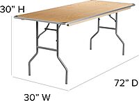 Flash Furniture Fielder 6-Foot Rectangular Birchwood Folding Banquet Table with Metal Edges and Amara 72'' x 12'' x 12'' Birchwood Bar Top Riser with Silver Legs 30 x 72 in Table + Top Riser