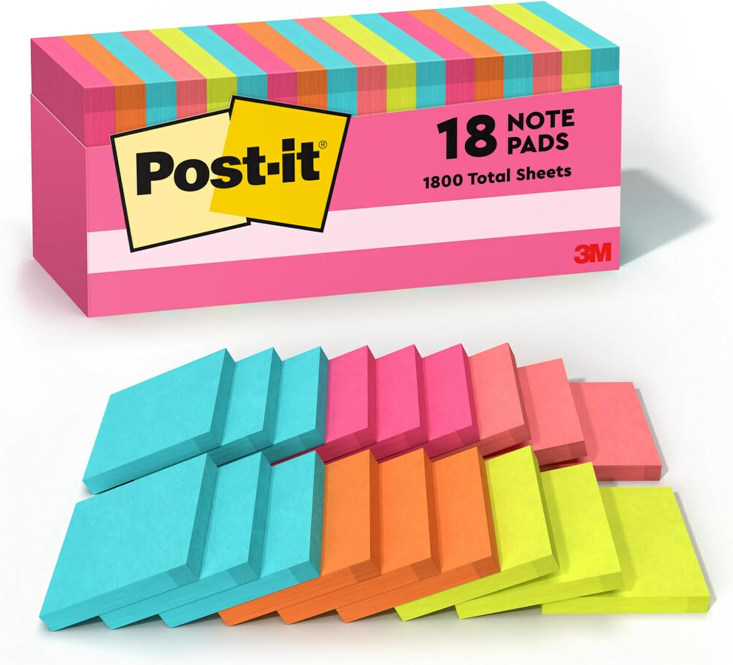 Post-it Notes, 3 in x 3 in., 18 Sticky Notes Pads, 100 Sheets per Pad, Poptimistic Collection