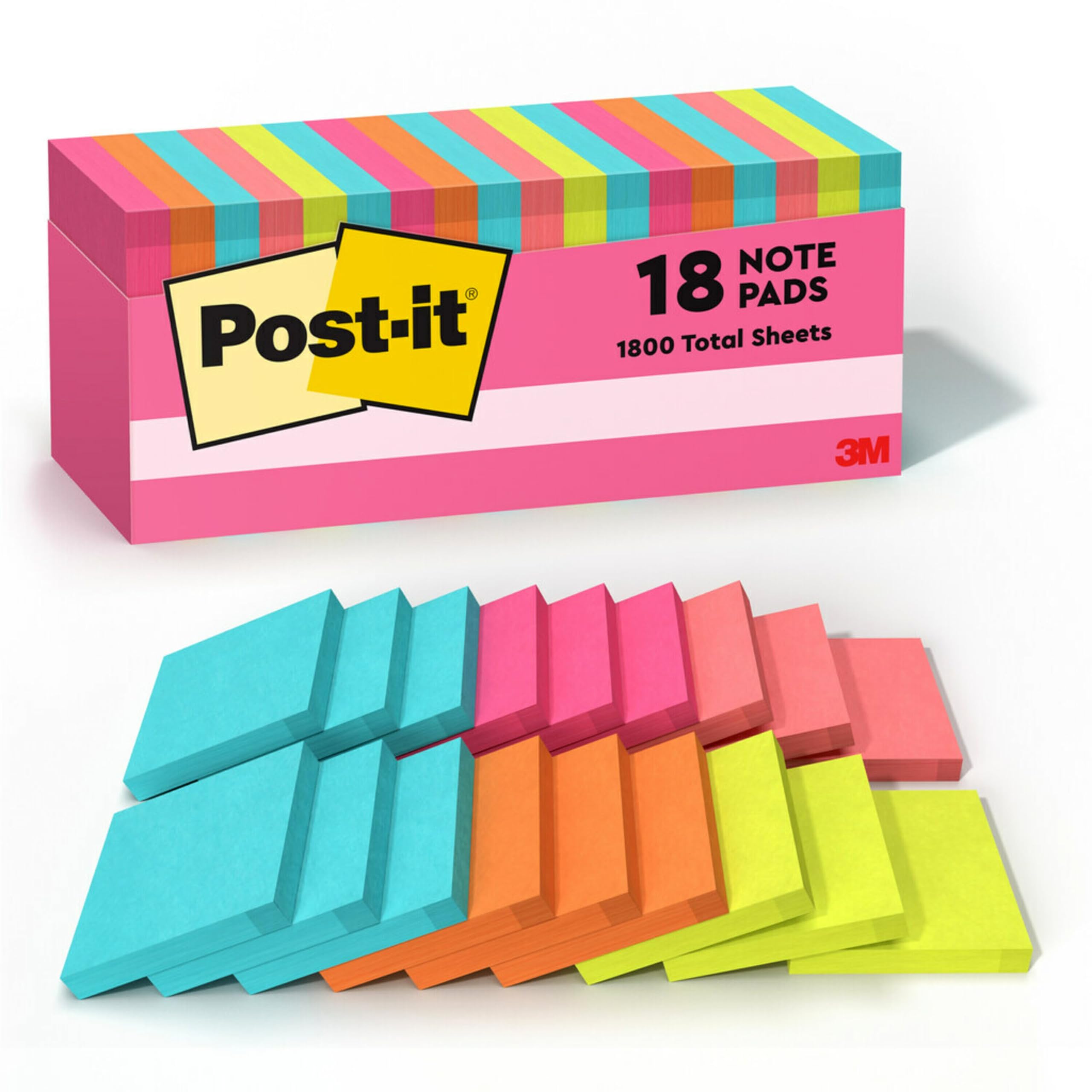 Post-it Notes, 3 in x 3 in., 18 Sticky Notes Pads, 100 Sheets per Pad, Poptimistic Collection