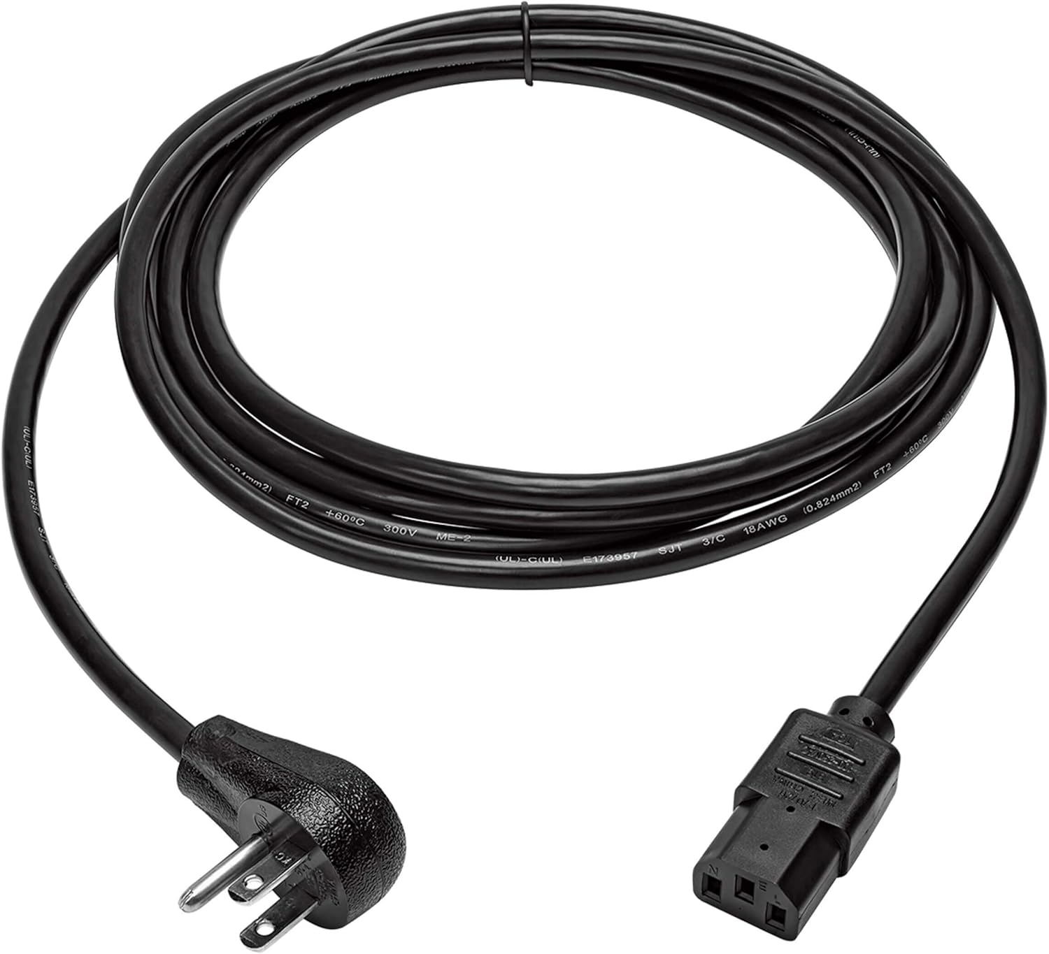Eaton Tripp Lite Series Desktop Computer AC Power Cord, Right-Angle NEMA 5-15P to C13 - 10A, 125V, 18 AWG, 10 ft. (3.05 m)