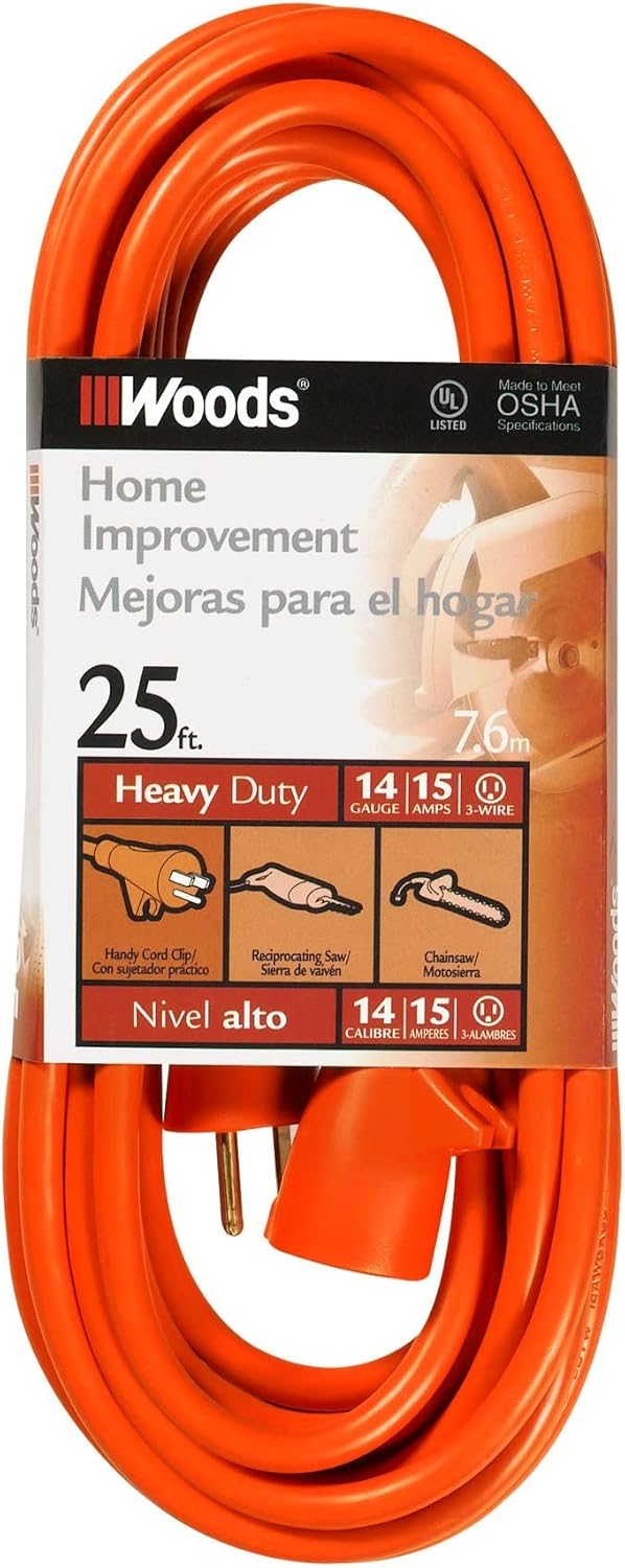 Woods 0625 14/3 Outdoor SJTW Vinyl Extension Cord; 25-Foot; Orange