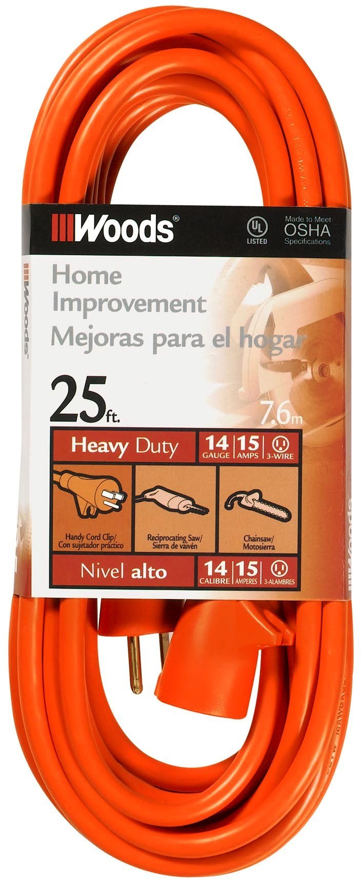 Woods 0625 14/3 Outdoor SJTW Vinyl Extension Cord; 25-Foot; Orange