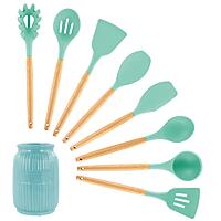 MegaChef 9-Piece Silicone and Wood Utensil Set with Ceramic Holder