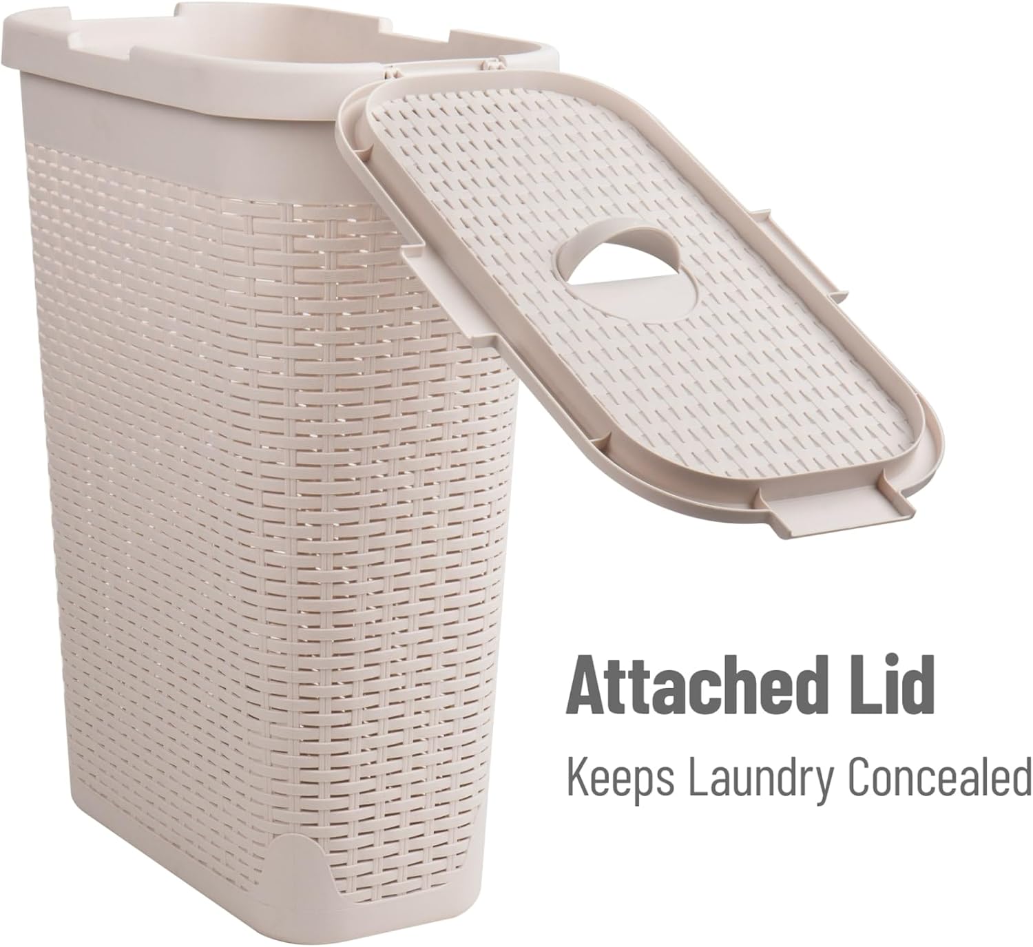 Mind Reader 40L Slim Laundry Hamper with Lid, Wicker-Style Plastic