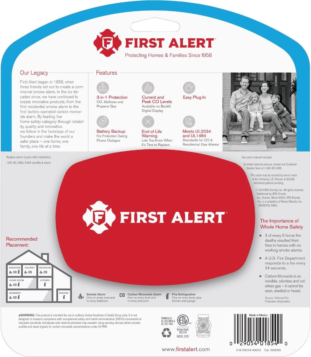 FIRST ALERT Combination Explosive Gas and Carbon Monoxide Alarm with Backlit Digital Display, GCO1CN