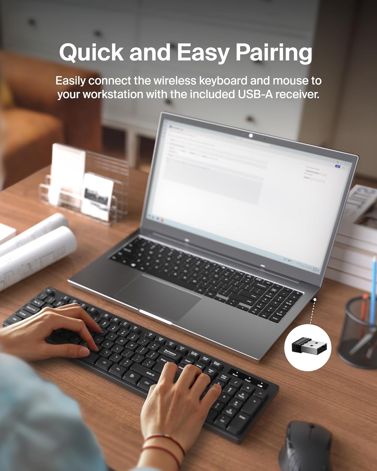 Belkin Wireless Keyboard and Mouse with USB-A Receiver - Keyboard Set withWireless Mouse, Ergonomic Design for Home, Office