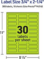 Avery Printable Rectangle Labels, Sure Feed Technology, 3/4" x 2-1/4", Bright Green Labels, Print-to-The-Edge, Laser/Inkjet Printable, 300 Total, Great for Mailing 300 labels