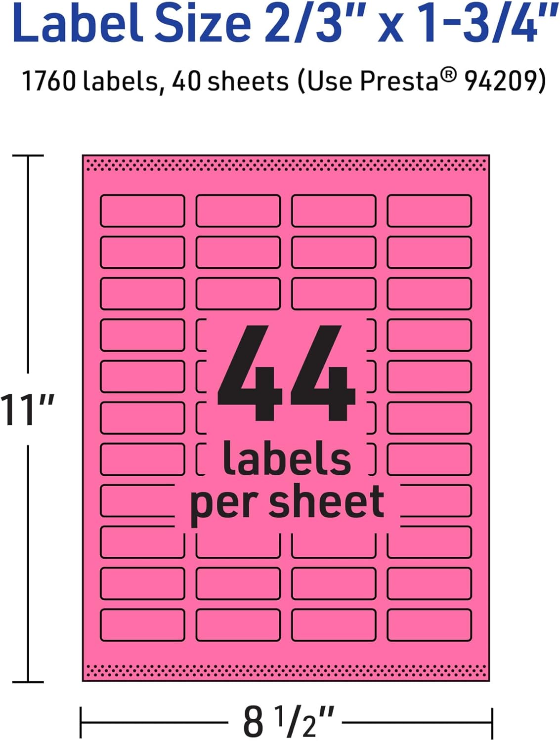Avery Printable Rectangle Labels, Sure Feed Technology, 2/3" x 1-3/4", Bright Pink, Print-to-The-Edge, Laser/Inkjet Printable