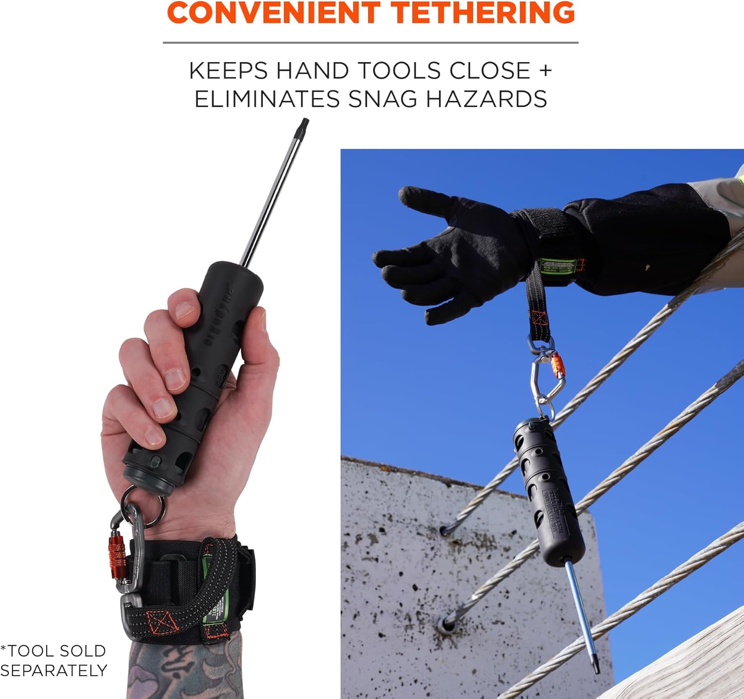 Ergodyne Squids 3122 Wrist Tool Lanyard, Carabiner Tool Tethering Attachment, Tool Weight Rating 5lbs