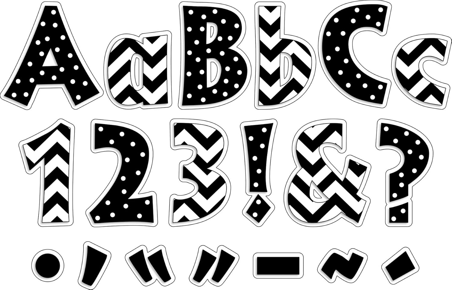 Barker Creek 4" Letter Pop-Outs 2-Pack, Black Chevron & Dots, Jazz Up Your Bulletin Boards with These Colorful Letters