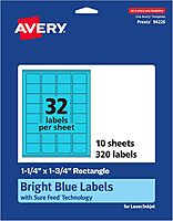 AVERY Printable Rectangle Labels, Sure Feed, 1-1/4" x 1-3/4", Bright Blue