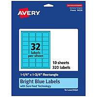 AVERY Printable Rectangle Labels, Sure Feed, 1-1/4" x 1-3/4", Bright Blue