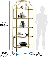 Sauder International Lux 71inH 5-Shelf Bookcase, Satin Gold