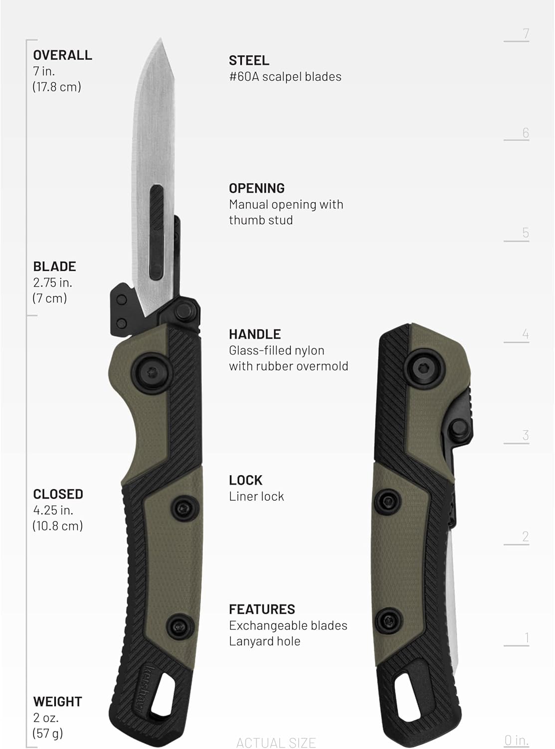 Kershaw Lonerock RBK2, New Skinning and Caping Folding Knife, 2.8 inch Replaceable Surgical Blades