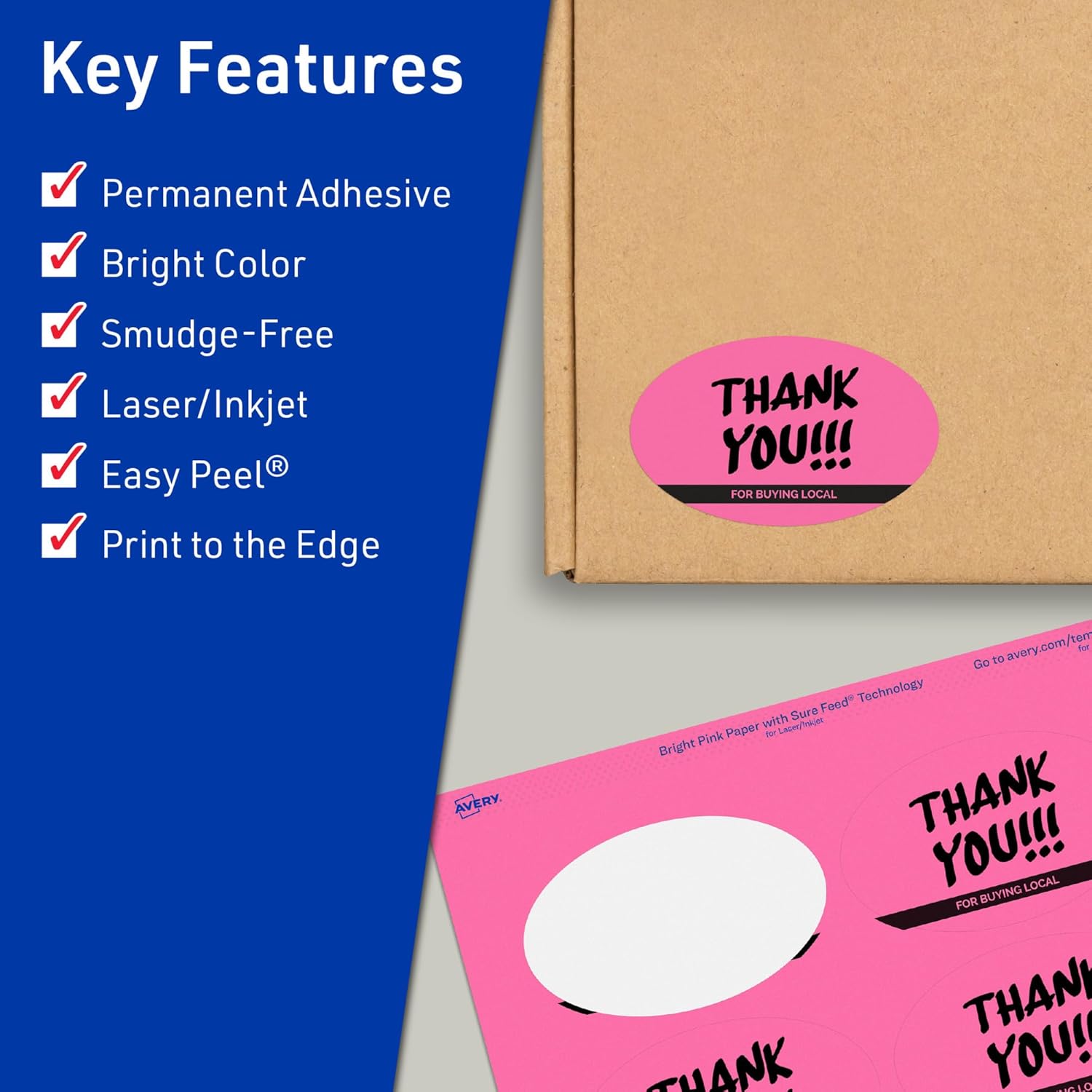 AVERY Printable Oval Labels, Sure Feed Technology, Print-to-the-Edge, Laser/Inkjet Printable