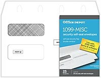 Office Depot® Brand Double-Window Self-Seal Envelopes For Form 1099, 5 5/8" x 9", White, Pack Of 25 Envelopes