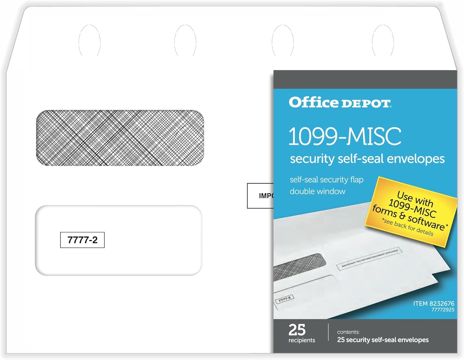 Office Depot® Brand Double-Window Self-Seal Envelopes For Form 1099, 5 5/8" x 9", White, Pack Of 25 Envelopes