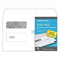 Office Depot® Brand Double-Window Self-Seal Envelopes For Form 1099, 5 5/8" x 9", White, Pack Of 25 Envelopes
