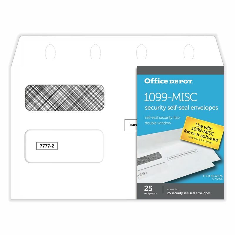 Office Depot® Brand Double-Window Self-Seal Envelopes For Form 1099, 5 5/8" x 9", White, Pack Of 25 Envelopes