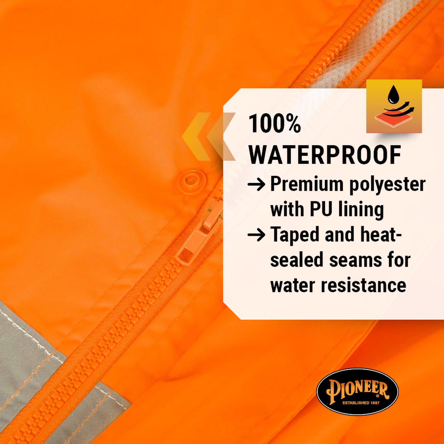 Pioneer High Visibility Rain Gear Safety Jacket and Bib Pants – Hi Vis Waterproof Reflective PVC Work Suit for Men