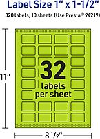 AVERY Printable Rectangle Labels, Sure Feed Technology, 1" x 1-1/2", Bright Green, Print-to-The-Edge, Laser/Inkjet Printable