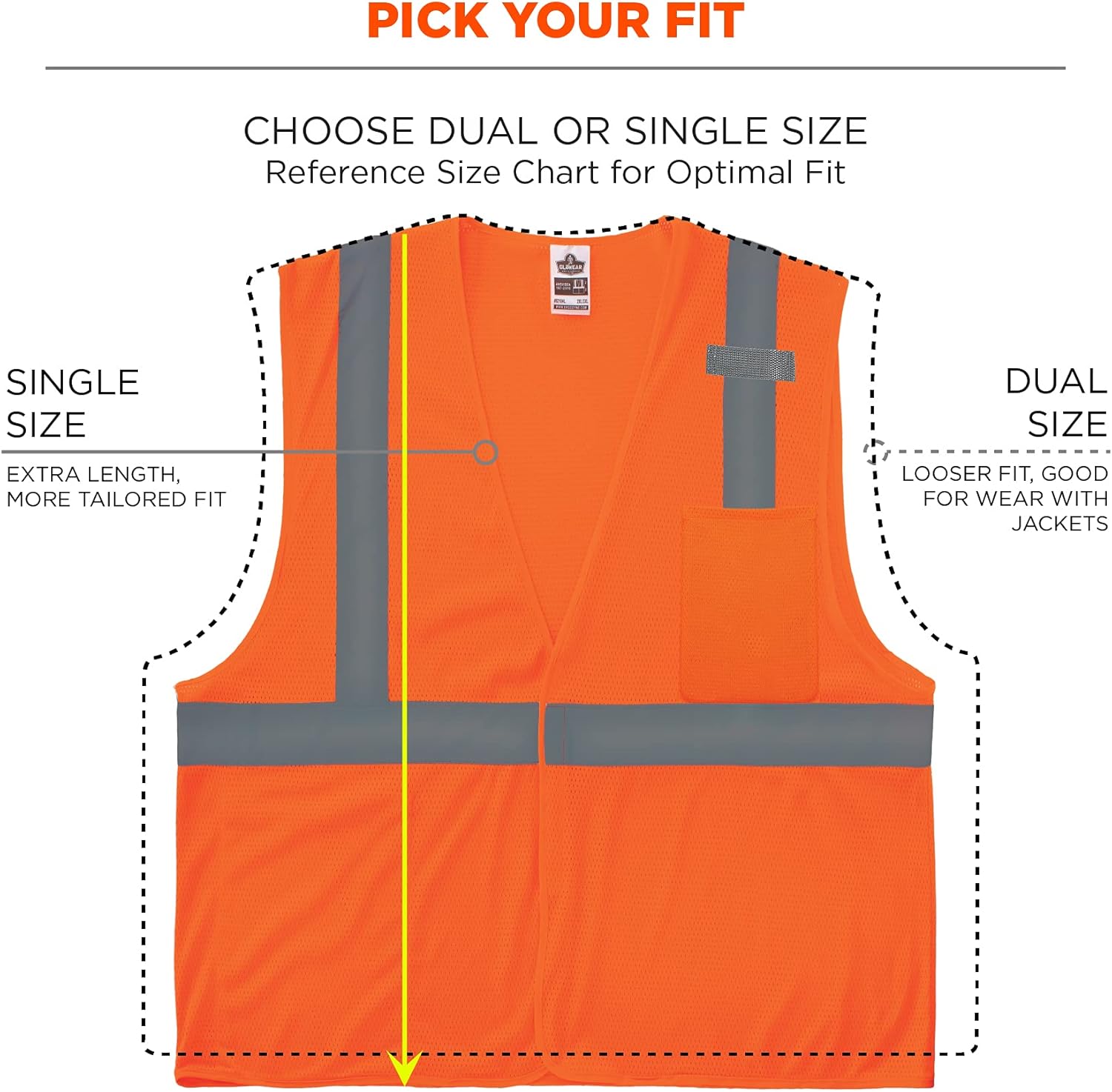 Ergodyne GloWear 8210HL Reflective Safety Vest, High Visibility Mesh, Interior and Exterior Pocket, Class 2, Type R