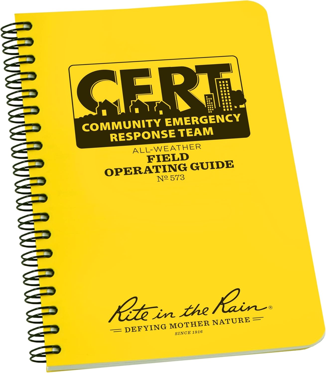 Rite in the Rain Weatherproof Side Spiral Notebook, 4.625" x 7", Yellow Cover, CERT Field Operator's Guide FOG (No. 573)