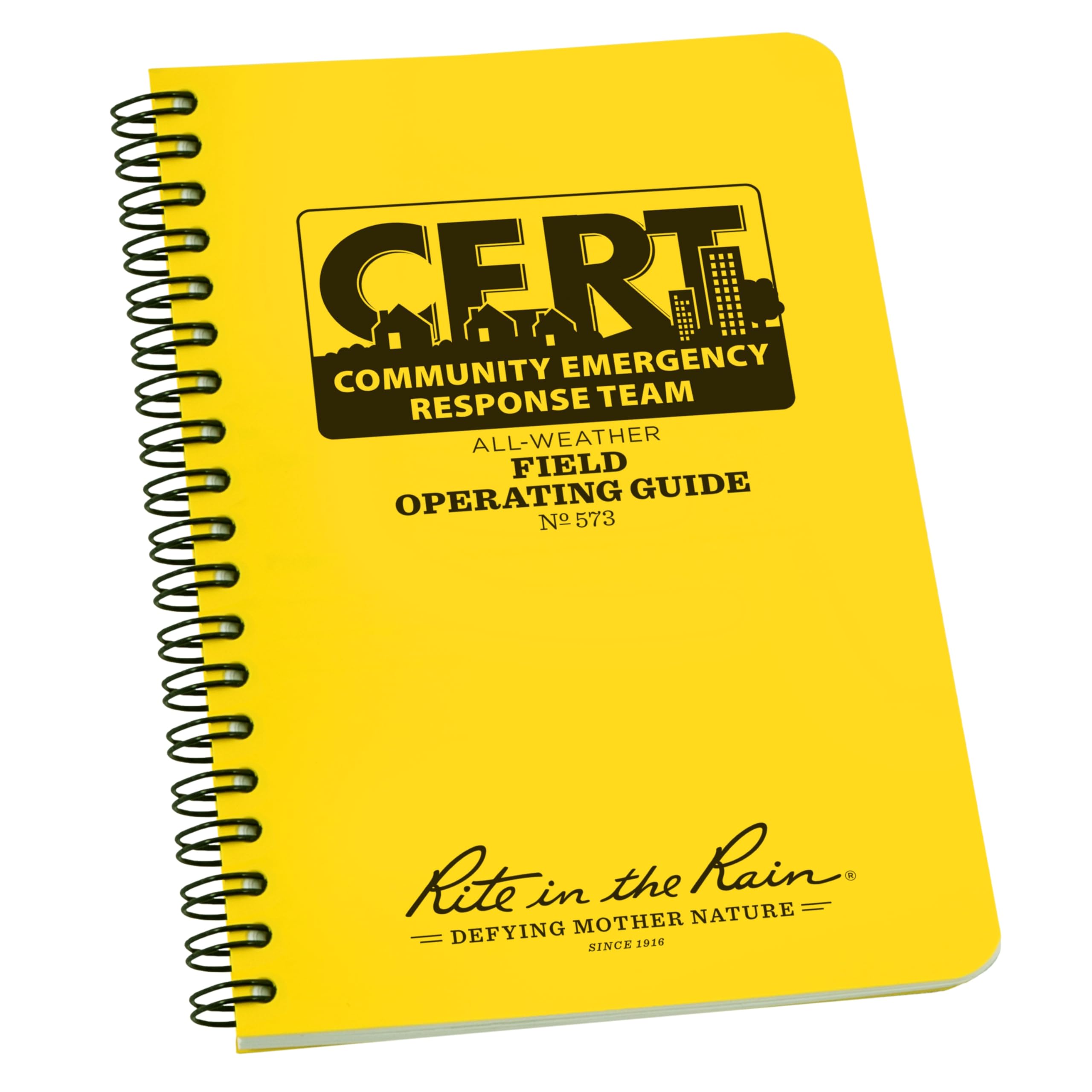 Rite in the Rain Weatherproof Side Spiral Notebook, 4.625" x 7", Yellow Cover, CERT Field Operator's Guide FOG (No. 573)