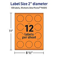 Avery Printable Round Labels, Sure Feed Technology, 2" Diameter, Bright Orange