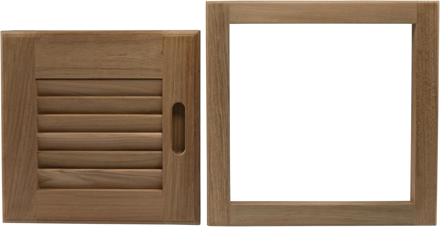 Whitecap 60720 Teak Louvered Door and Frame Righthand Opening, 12 x 12"