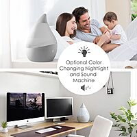 CRANE Drop 4-in-1 Ultrasonic Cool Mist Top-Fill Humidifier with Sound Machine, Night Light & Aroma Tray