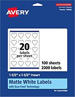 Avery Matte White Heart Labels, Sure Feed Technology, 1.5" x 1.5"