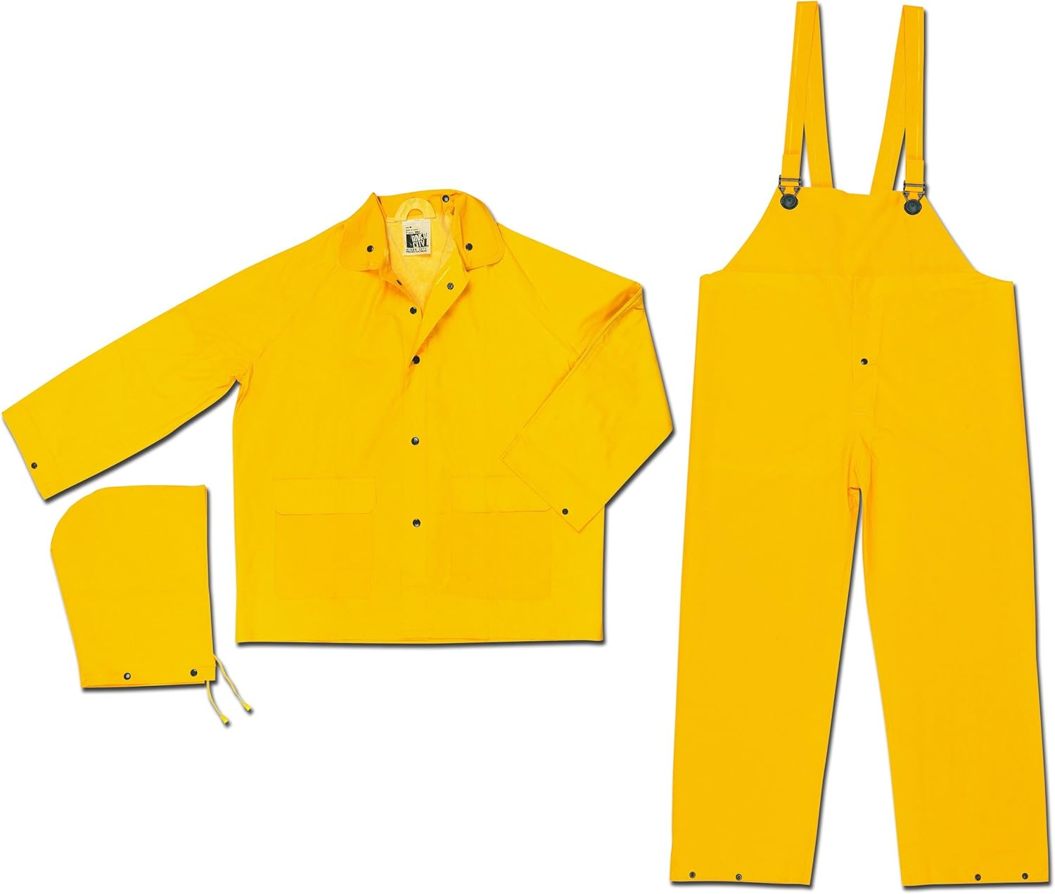 MCR Safety FR2003X3 Classic PVC/Polyester 3-Piece Flame Resistant Rainsuit with Attached Hood and Bib Pants, Yellow, 3X-Large