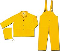 Rain Suit with Bib Overalls: Size Large, Non-Hazardous Protection, Yellow, Polyester & PVC